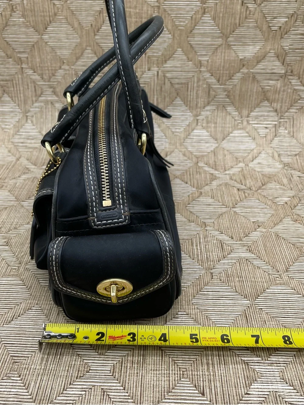Vtg COACH Y2K Legacy Turnlock Blk Leather & Nylon Mini Boston Satchel Bag 4452